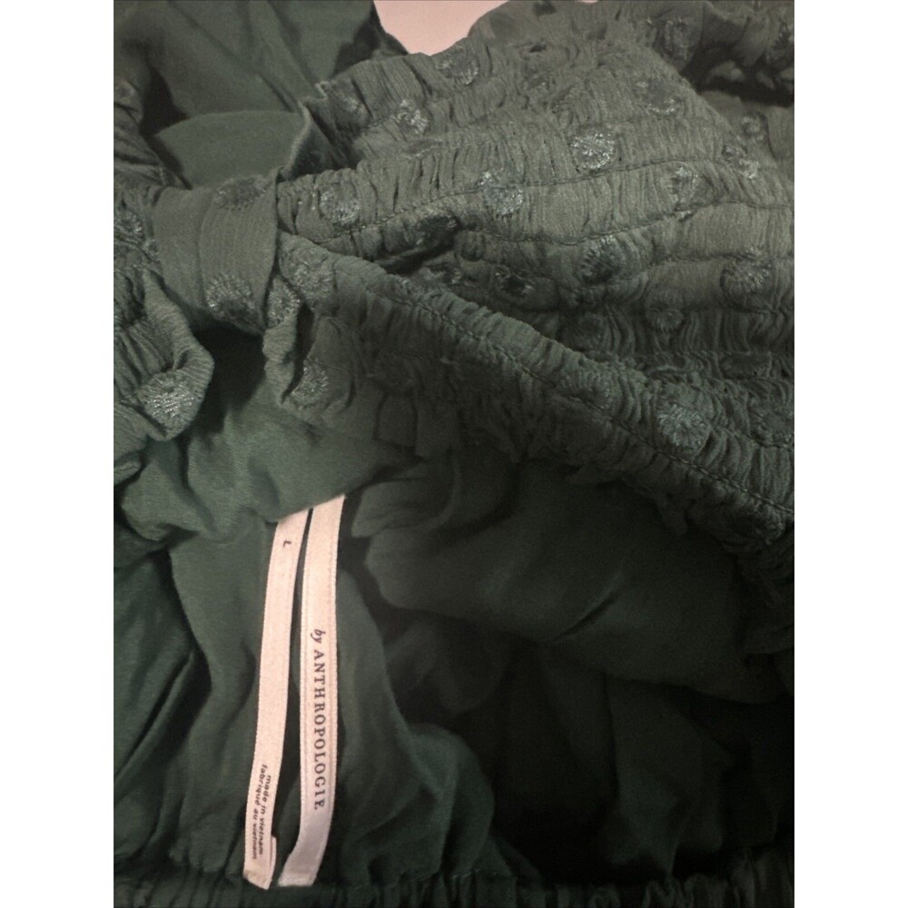 Anthropologie   Maxi Dress Green swiss dots lined open back  SZ L - Picture 9 of 16